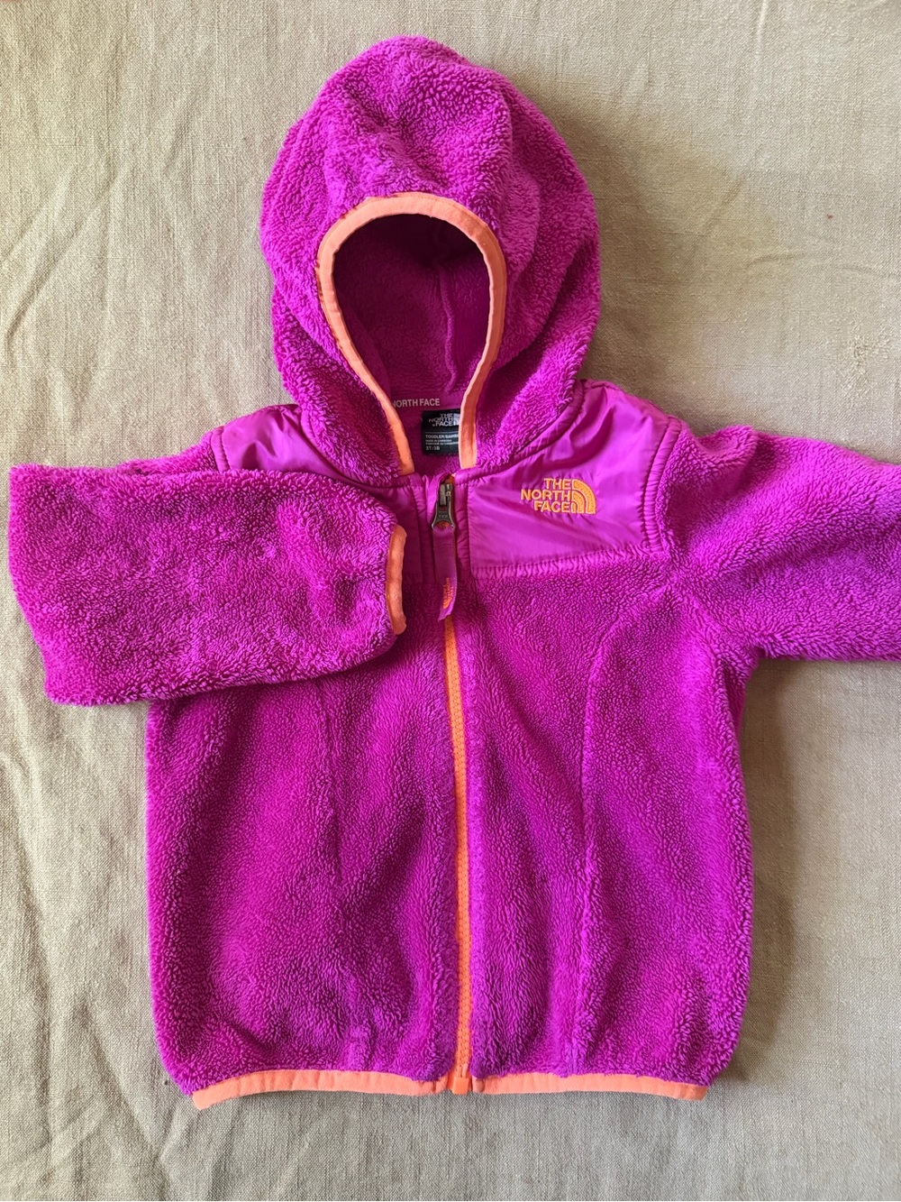 The North Face Bright Pink Hooded Fleece with Orange Trim